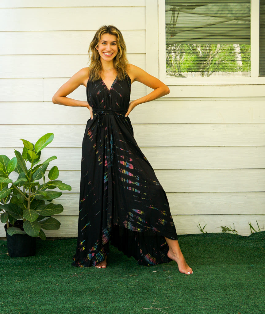 Black Rainbow Hand Dyed Boho Maxi Dress – IslaBohemian