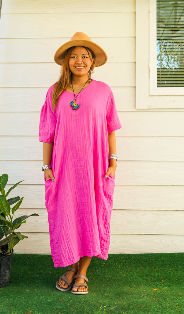 cotton double gauze dress Double-Gauze Cotton Tunic Dress in a Teal Hue from Thailand