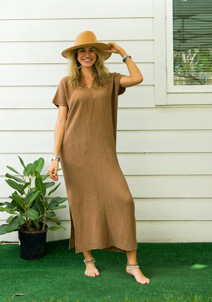 brown gauze dress Sand Gauze Button Down Shirt Dress
