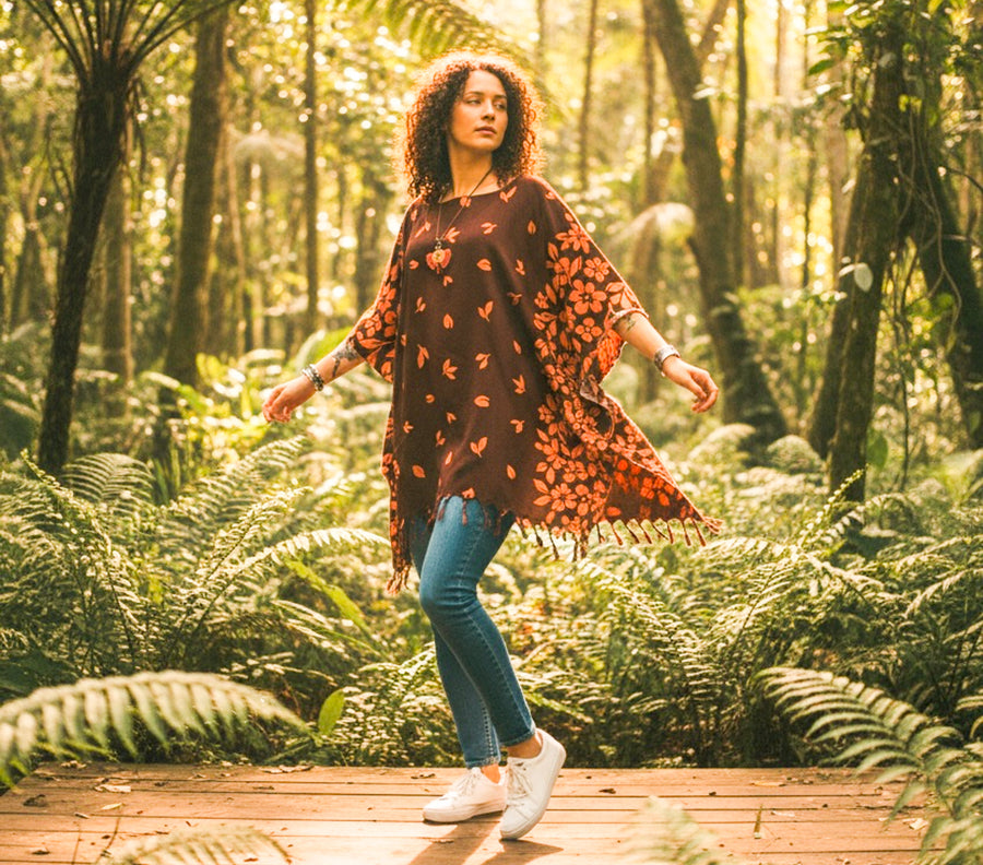 Maroon Floral Batik Kaftan Blouse