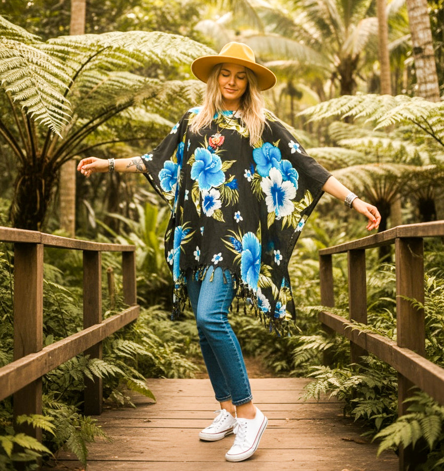 Blue Hibiscus Kaftan Blouse