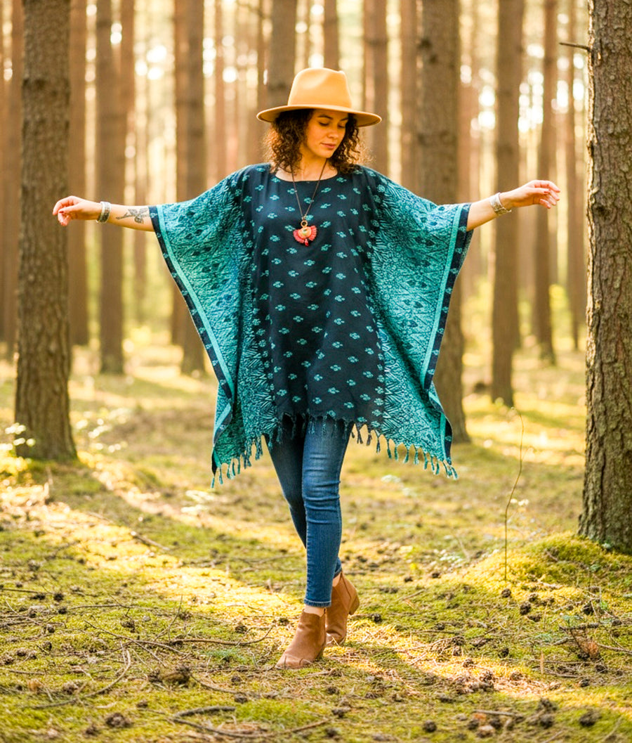 Turquoise Batik Kaftan Top
