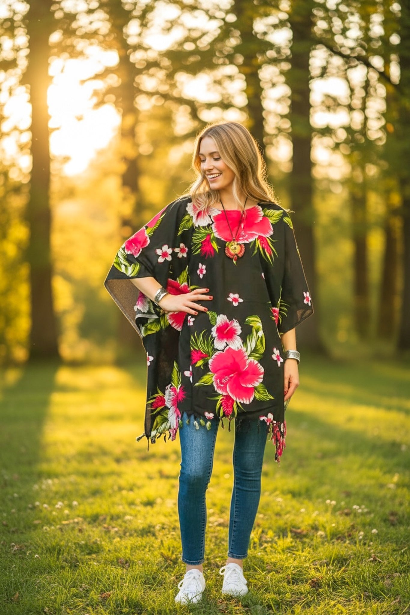 Pink Hibiscus Kaftan Blouse