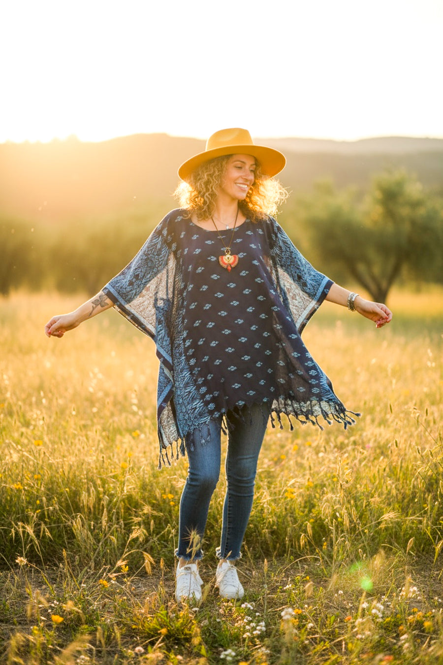 Indigo Batik Kaftan Blouse