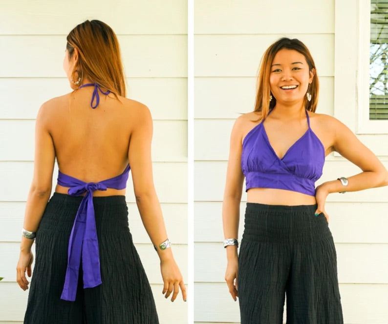 Violet Halter Wrap Crop Top – Boho Festival Style Top