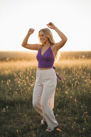 Violet Halter Wrap Crop Top – Boho Festival Style Top