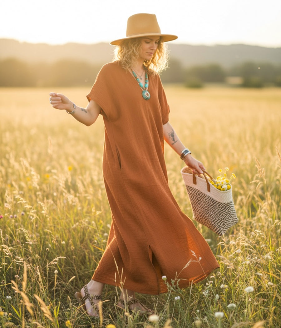 Rust Ease Organic Double Gauze Dress