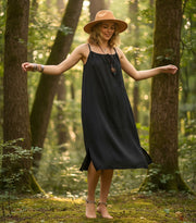 Black Organic Double Gauze Midi Dress