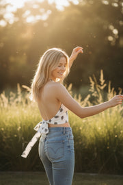 White Paisley Halter Wrap Crop Top – Boho Festival Style Top