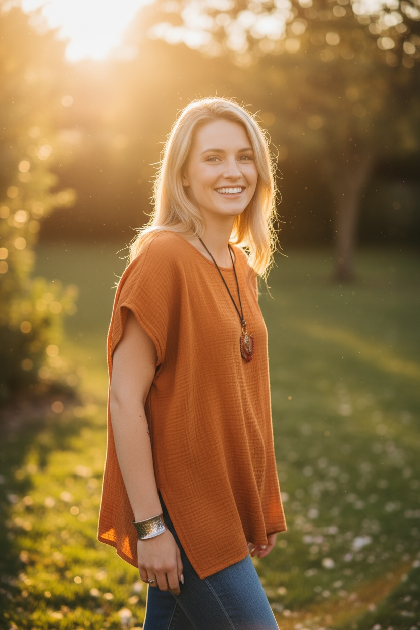 Burnt Sienna Double Gauze Flow Blouse