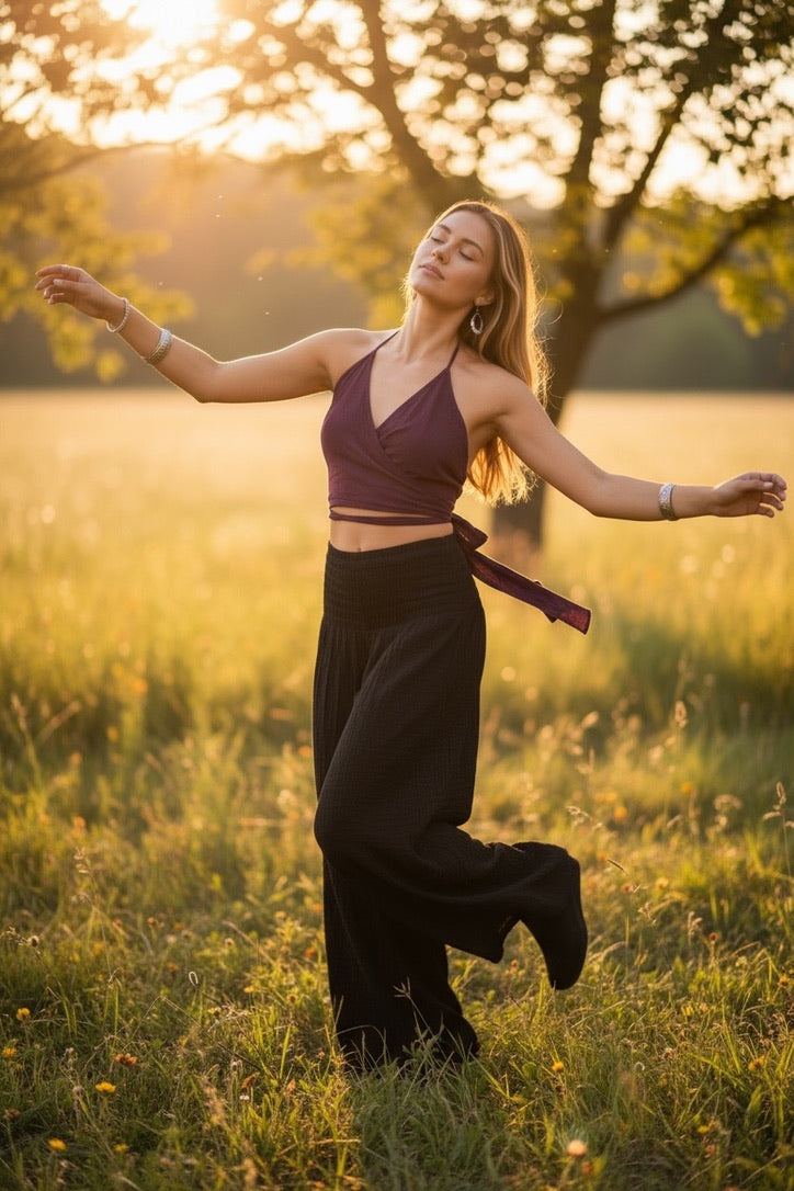 Plum Halter Wrap Crop Top – Boho Festival Style Top