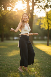 Beige Halter Crop Top – Boho Tie-Back Summer Top