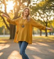 Golden Drift Top – Mustard Yellow Organic Cotton Gauze Boho Blouse