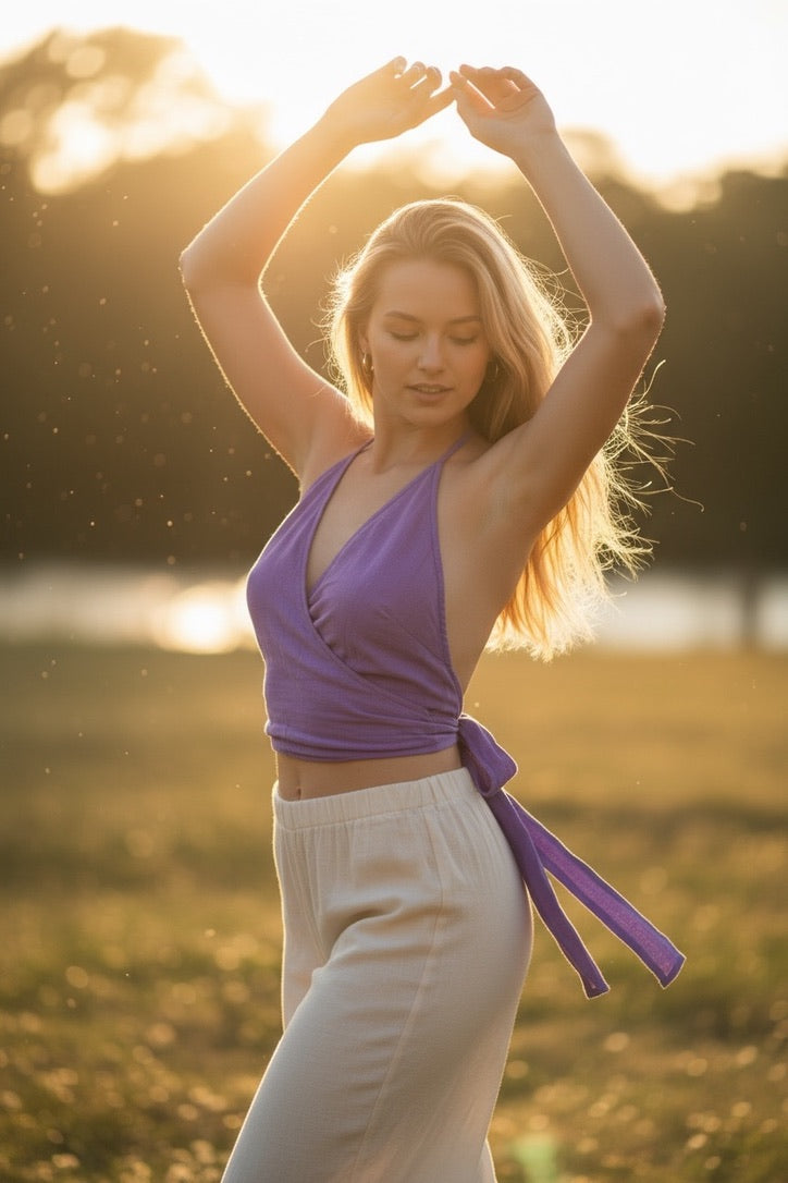 Violet Halter Wrap Crop Top – Boho Festival Style Top