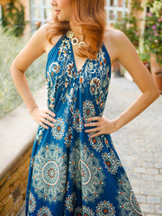 Teal Blue Paisley Floral Mandala Floral Mandala Goddess Boho Maxi Dress