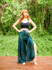 Green Peacock Palazzo Wrap Pants