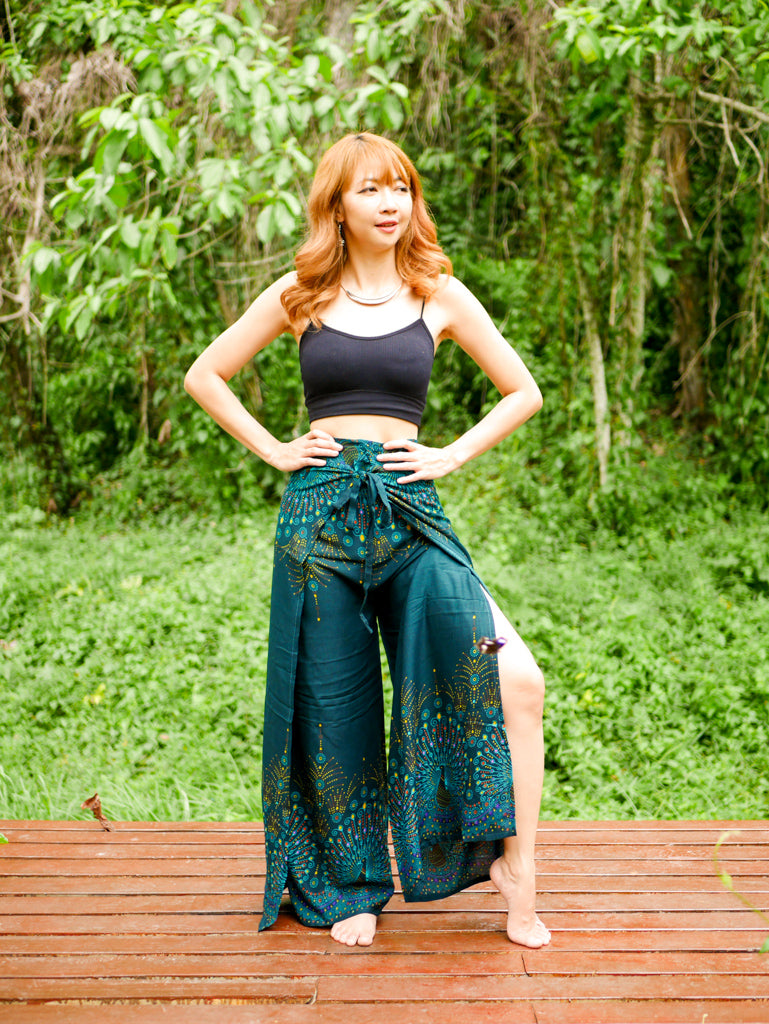 Green Peacock Palazzo Wrap Pants