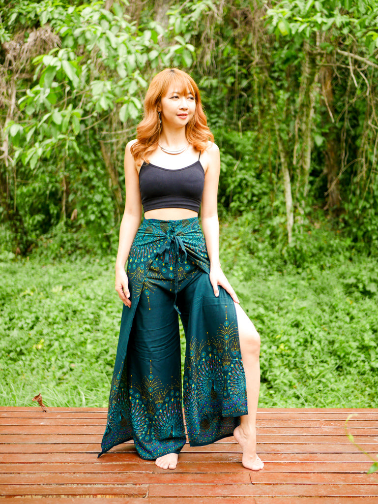 Green Peacock Palazzo Wrap Pants