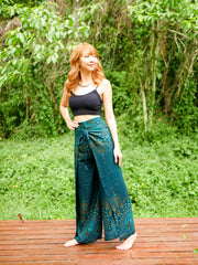 Green Peacock Palazzo Wrap Pants