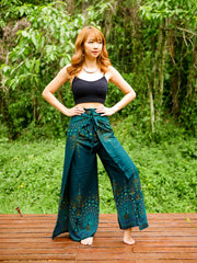 Green Peacock Palazzo Wrap Pants