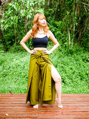 Chartreuse Palazzo Wrap Pants