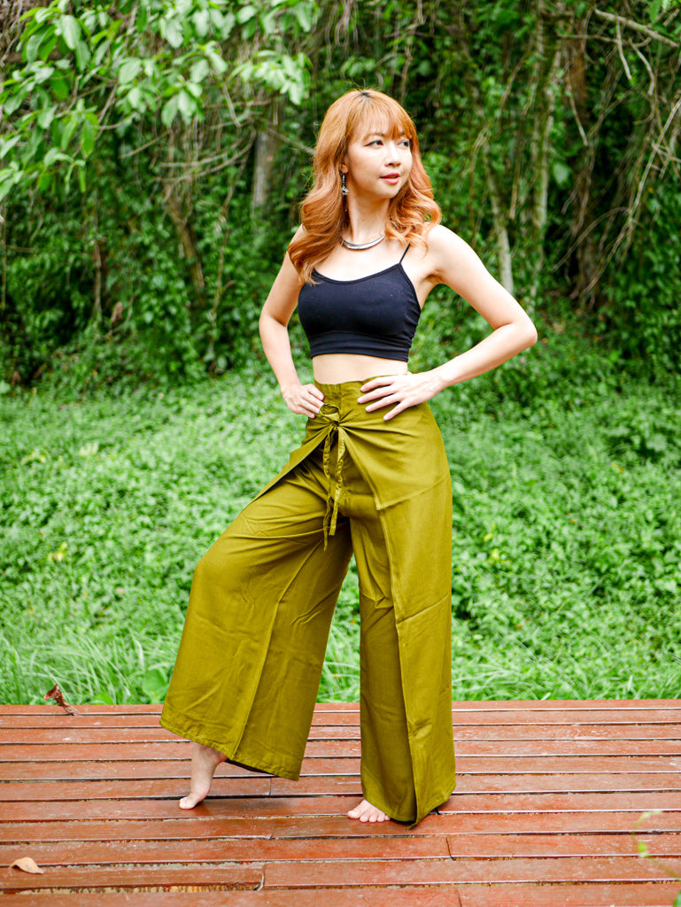 Chartreuse Palazzo Wrap Pants