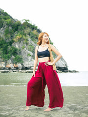 Burgundy Wide Leg Palazzo Pants