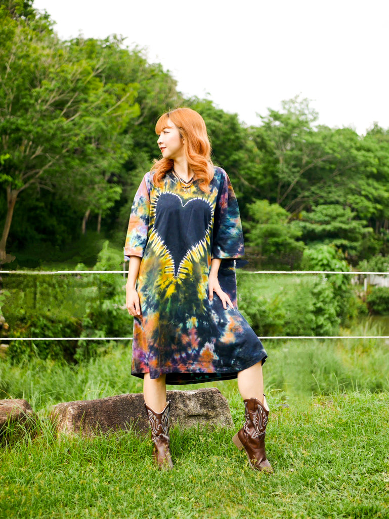 Forest Heart Boho Hippie Oversized Cotton Tunic Shirt Dress