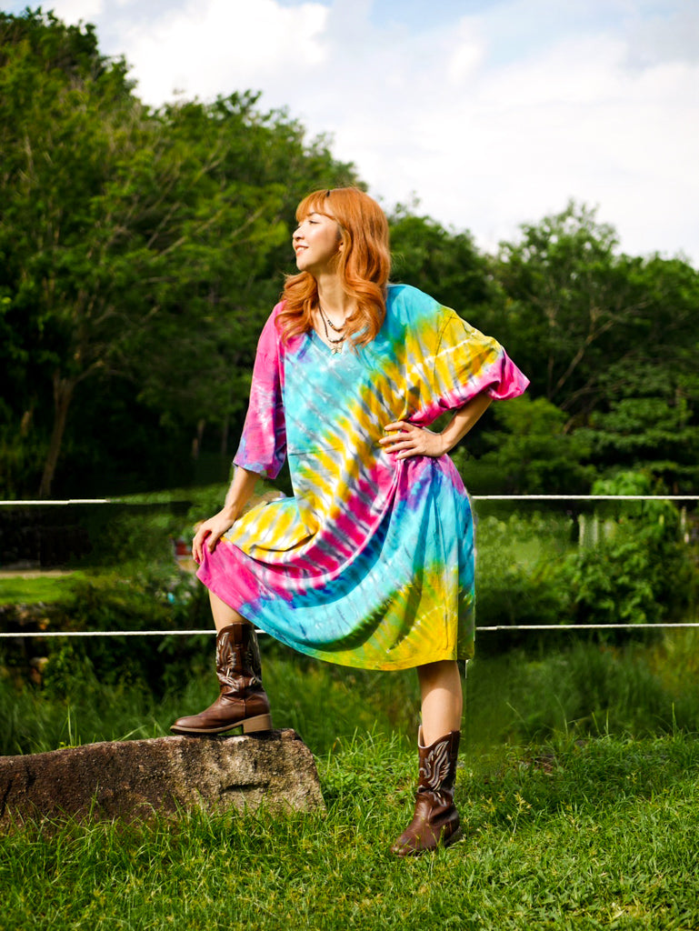 Sunset Vibes Boho Hippie Oversized Cotton Tunic Shirt Dress