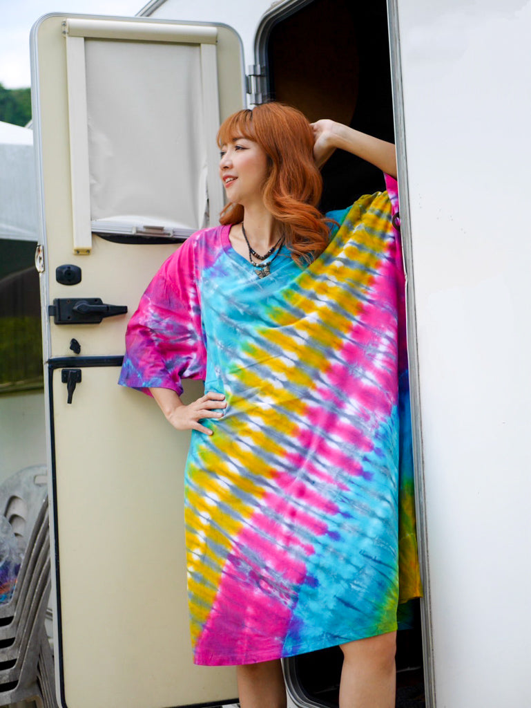 Sunset Vibes Boho Hippie Oversized Cotton Tunic Shirt Dress