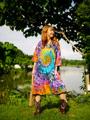 Radiant Sunburst Boho Hippie Oversized Cotton Tunic Shirt Dress