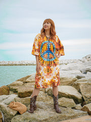Peaceburst Boho Hippie Oversized Cotton Tunic Shirt Dress