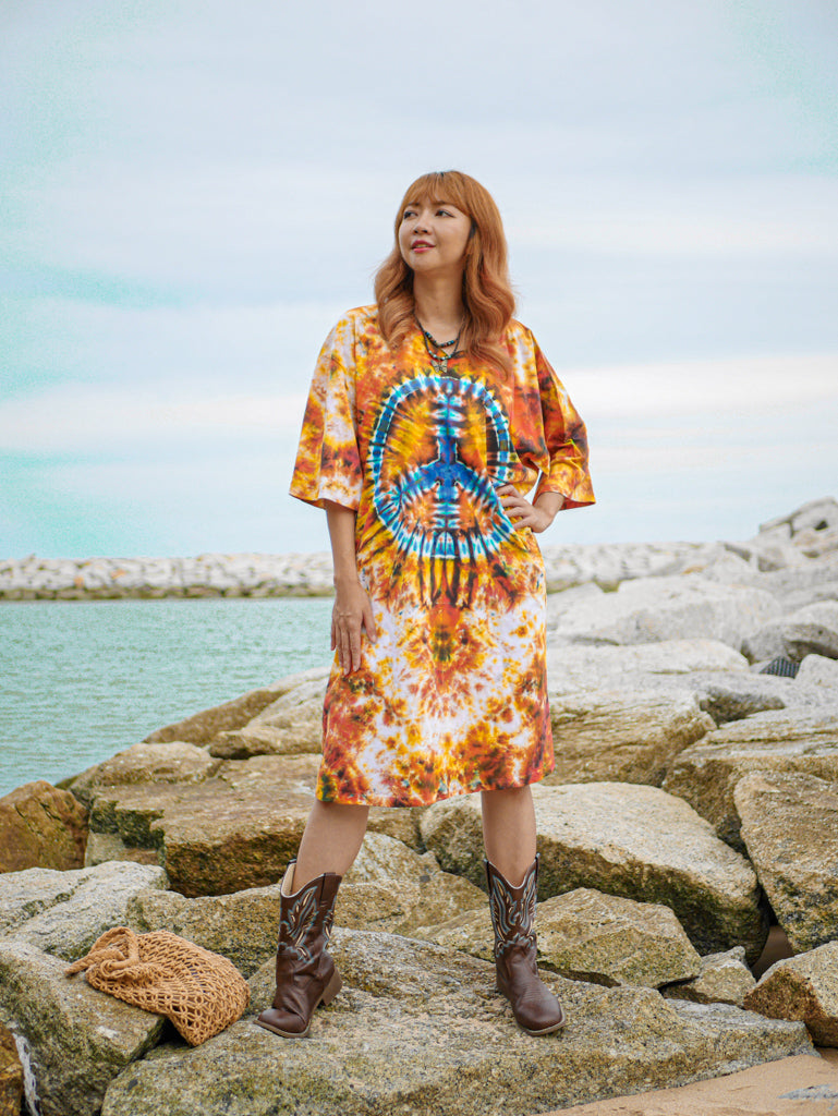 Peaceburst Boho Hippie Oversized Cotton Tunic Shirt Dress