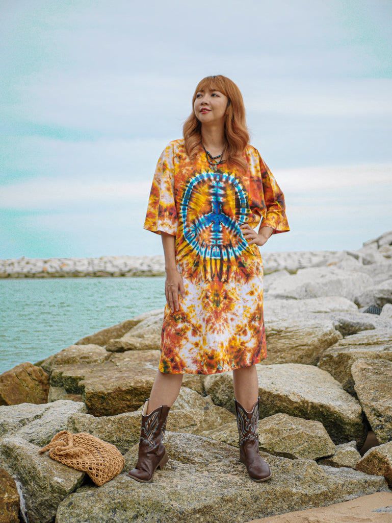 Peaceburst Boho Hippie Oversized Cotton Tunic Shirt Dress