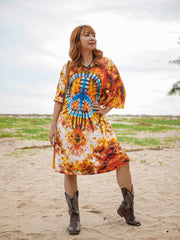 Peaceburst Boho Hippie Oversized Cotton Tunic Shirt Dress