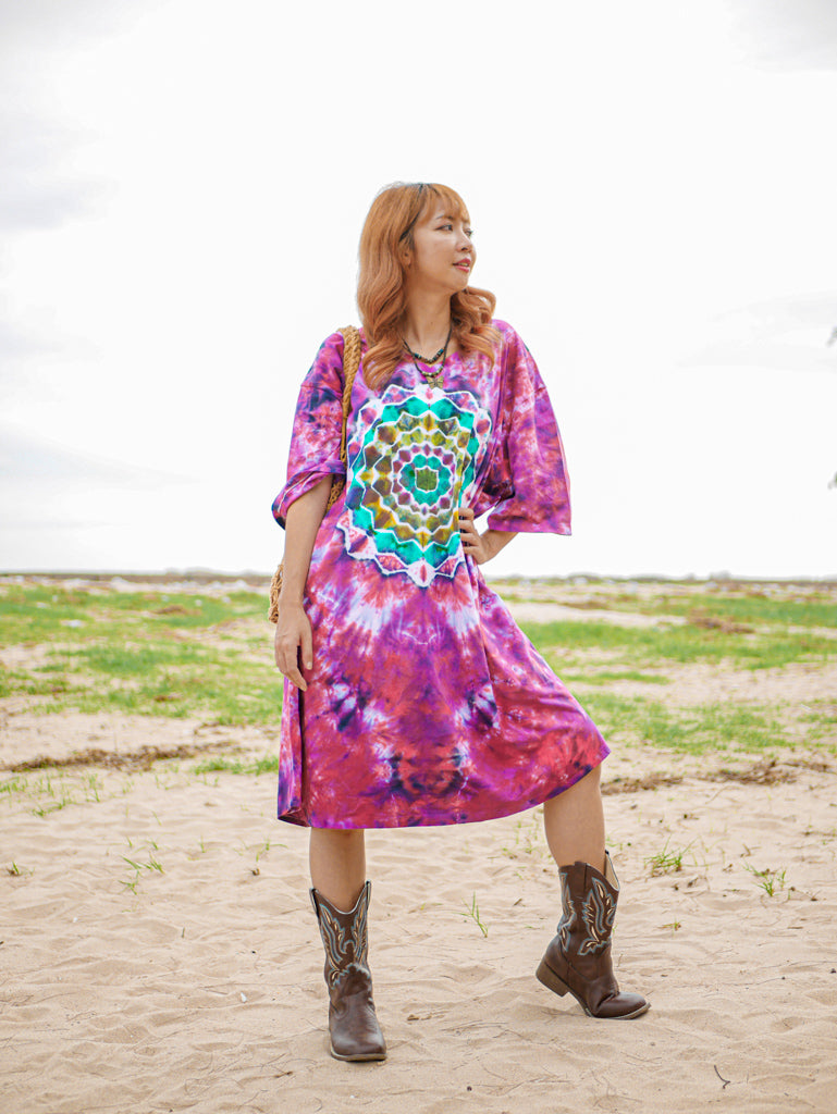 Peace Blossom Boho Hippie Oversized Cotton Tunic Shirt Dress