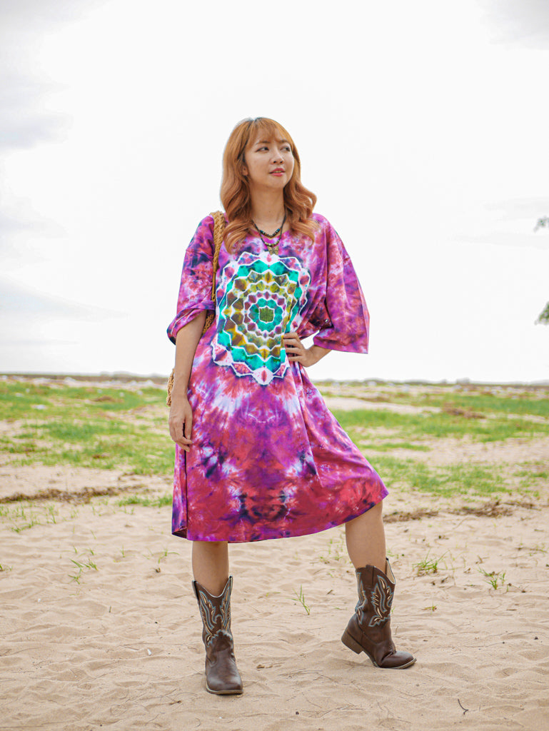 Peace Blossom Boho Hippie Oversized Cotton Tunic Shirt Dress