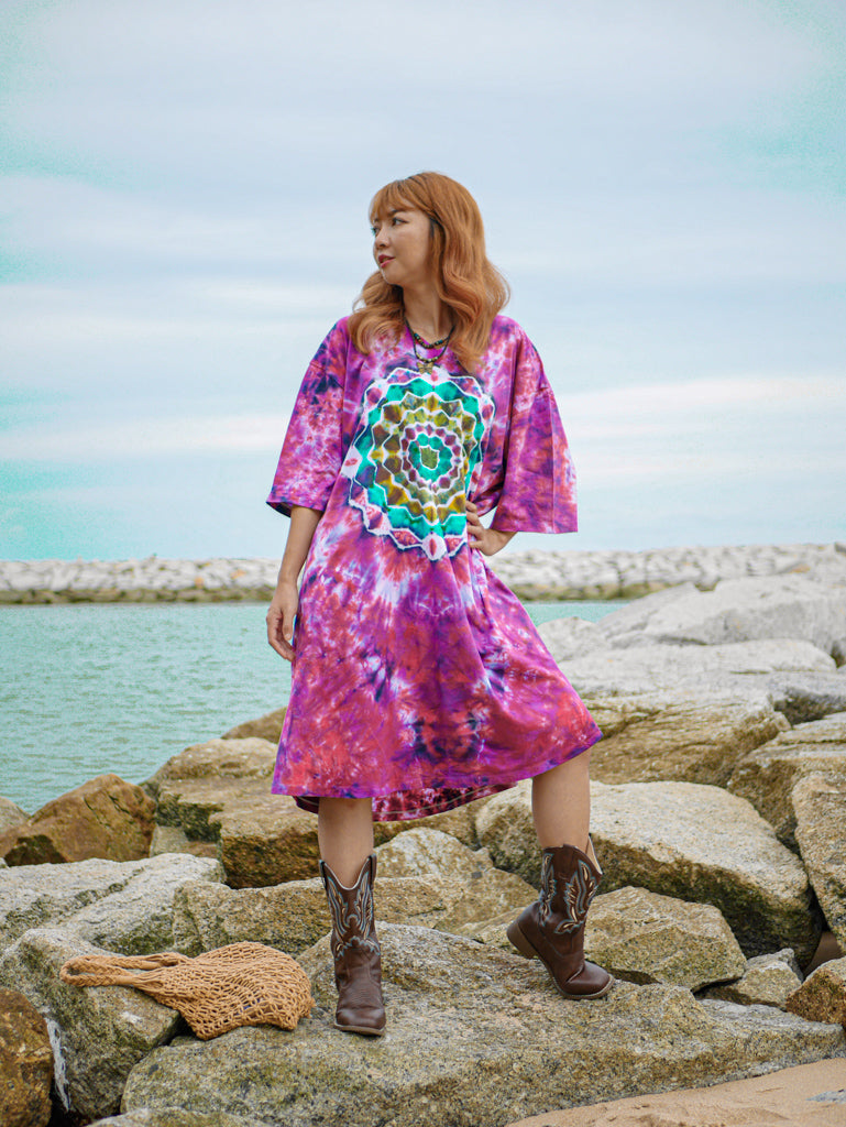 Peace Blossom Boho Hippie Oversized Cotton Tunic Shirt Dress