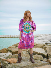 Peace Blossom Boho Hippie Oversized Cotton Tunic Shirt Dress