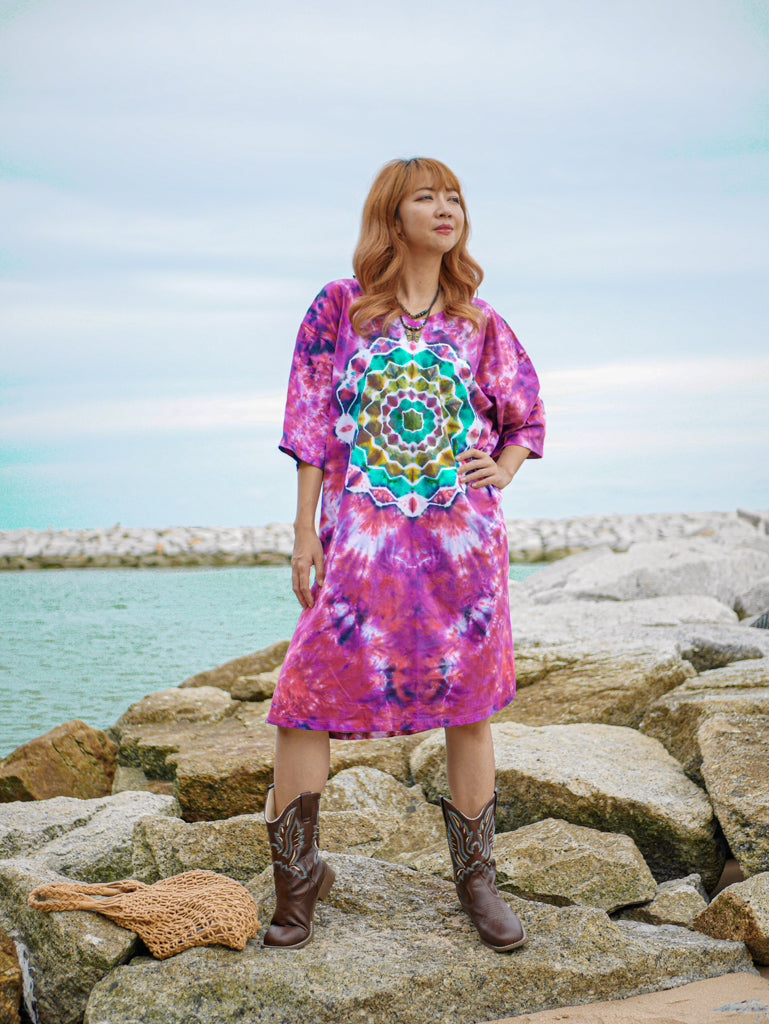 Peace Blossom Boho Hippie Oversized Cotton Tunic Shirt Dress