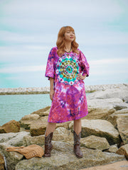 Peace Blossom Boho Hippie Oversized Cotton Tunic Shirt Dress