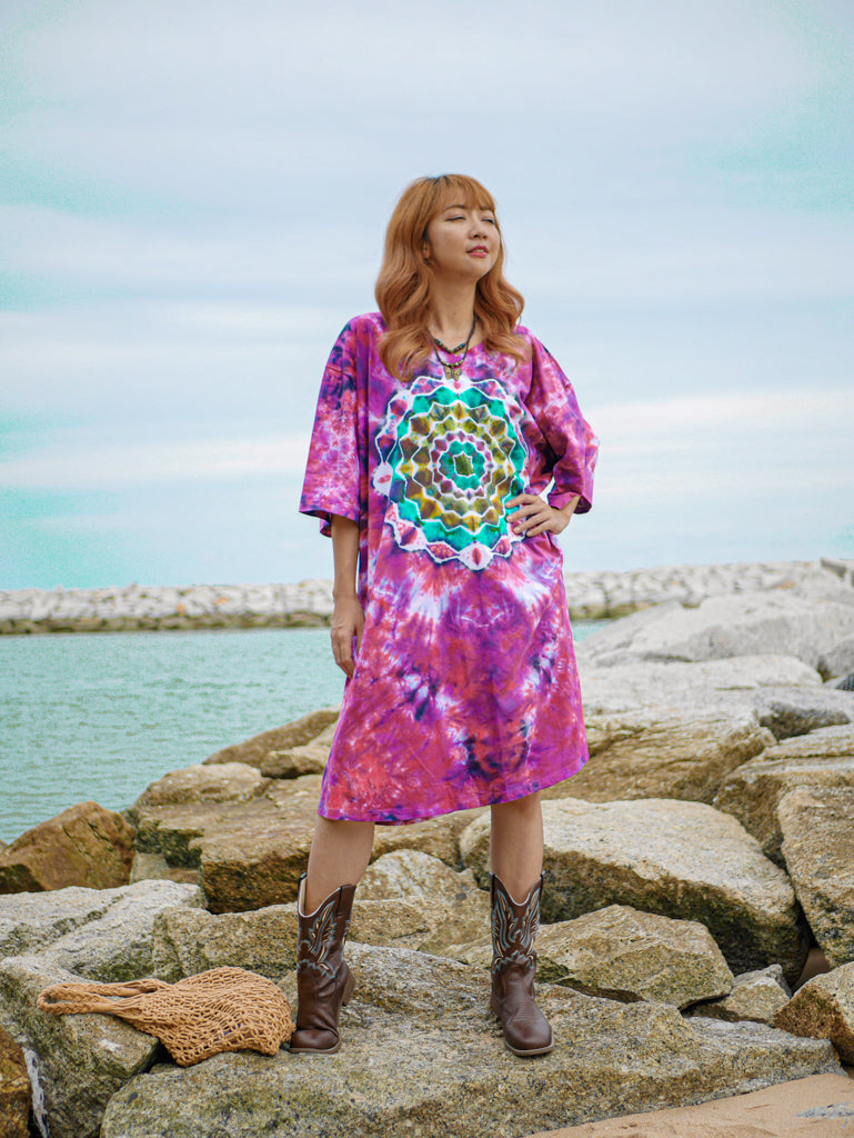 Peace Blossom Boho Hippie Oversized Cotton Tunic Shirt Dress