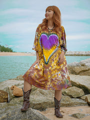 Amber Heart Boho Hippie Oversized Cotton Tunic Shirt Dress