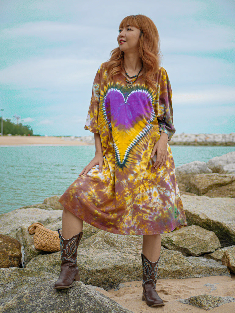 Amber Heart Boho Hippie Oversized Cotton Tunic Shirt Dress