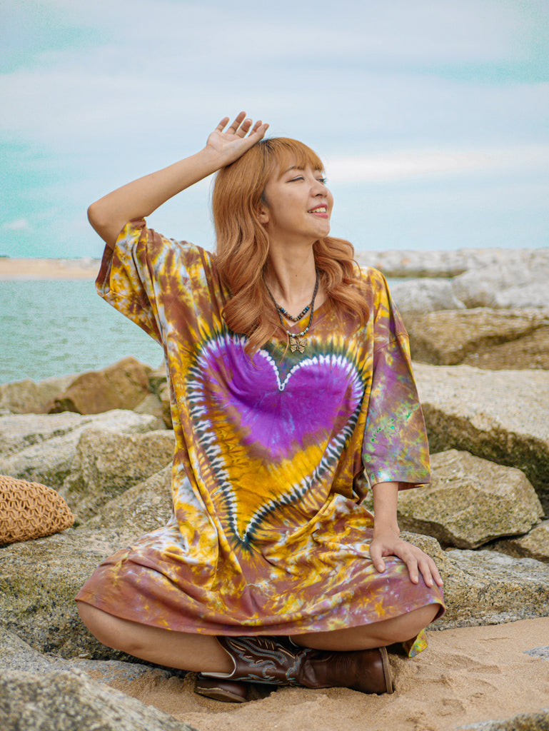 Amber Heart Boho Hippie Oversized Cotton Tunic Shirt Dress