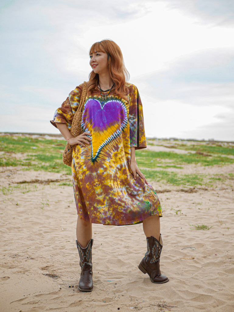 Amber Heart Boho Hippie Oversized Cotton Tunic Shirt Dress