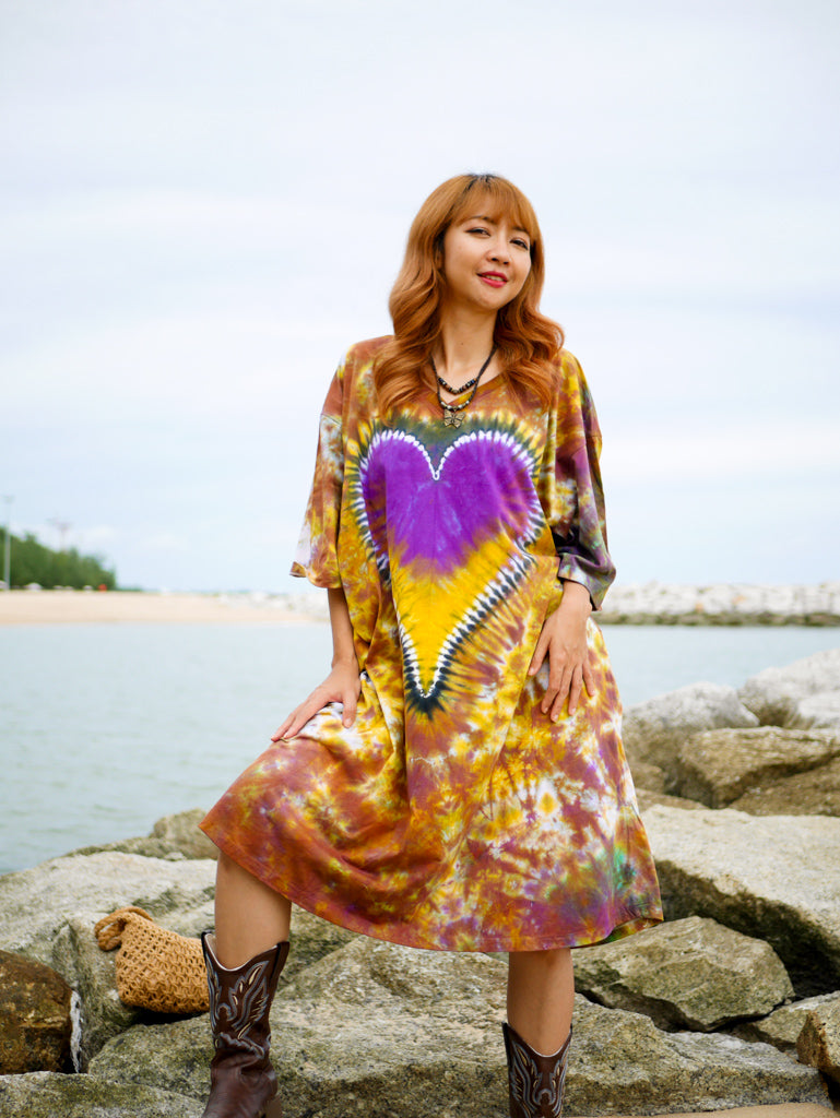 Amber Heart Boho Hippie Oversized Cotton Tunic Shirt Dress