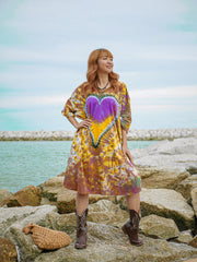 Amber Heart Boho Hippie Oversized Cotton Tunic Shirt Dress