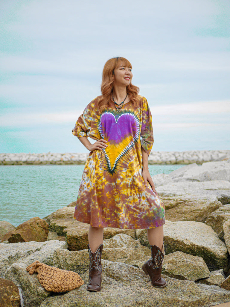 Amber Heart Boho Hippie Oversized Cotton Tunic Shirt Dress