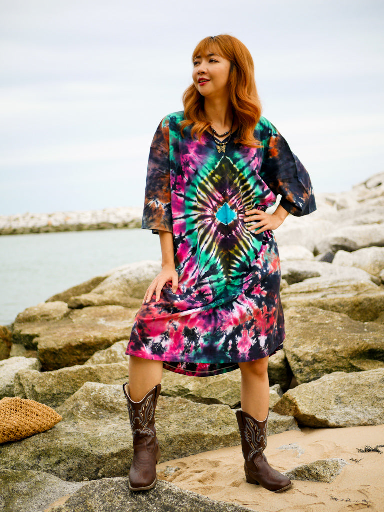Diamond Radiance Boho Hippie Oversized Cotton Tunic Shirt Dress